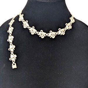 Guglielmo Cini Sterling Silver VTG 40s Necklace Bracelet Set Cattleya Orchids